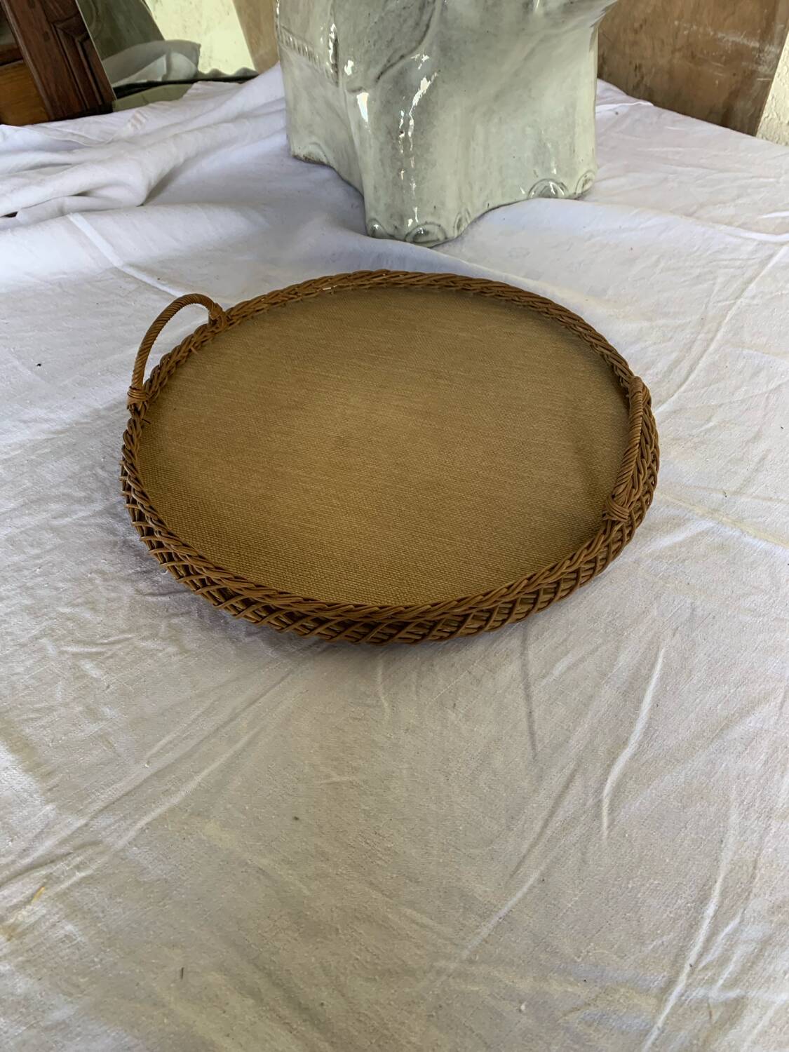Woven wicker serving tray - 1970s