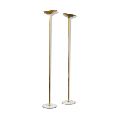 Paire de lampadaires en laiton de Pierre Disderot édités par Verre Lumière 1982