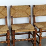 Set of French primitive rush chairs | 1930s