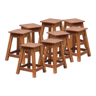 Lot de 8 tabourets en bois vintage assises carrées