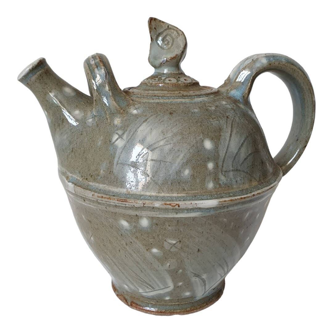 Enamelled stoneware ceramic teapot