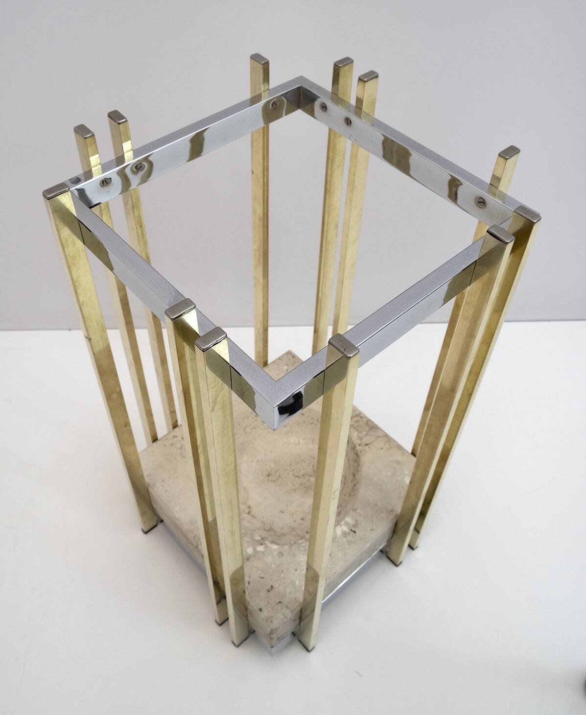 Mid-Century Modern Italian Travertine, Chrome and Brass Umbrella Stands, 70