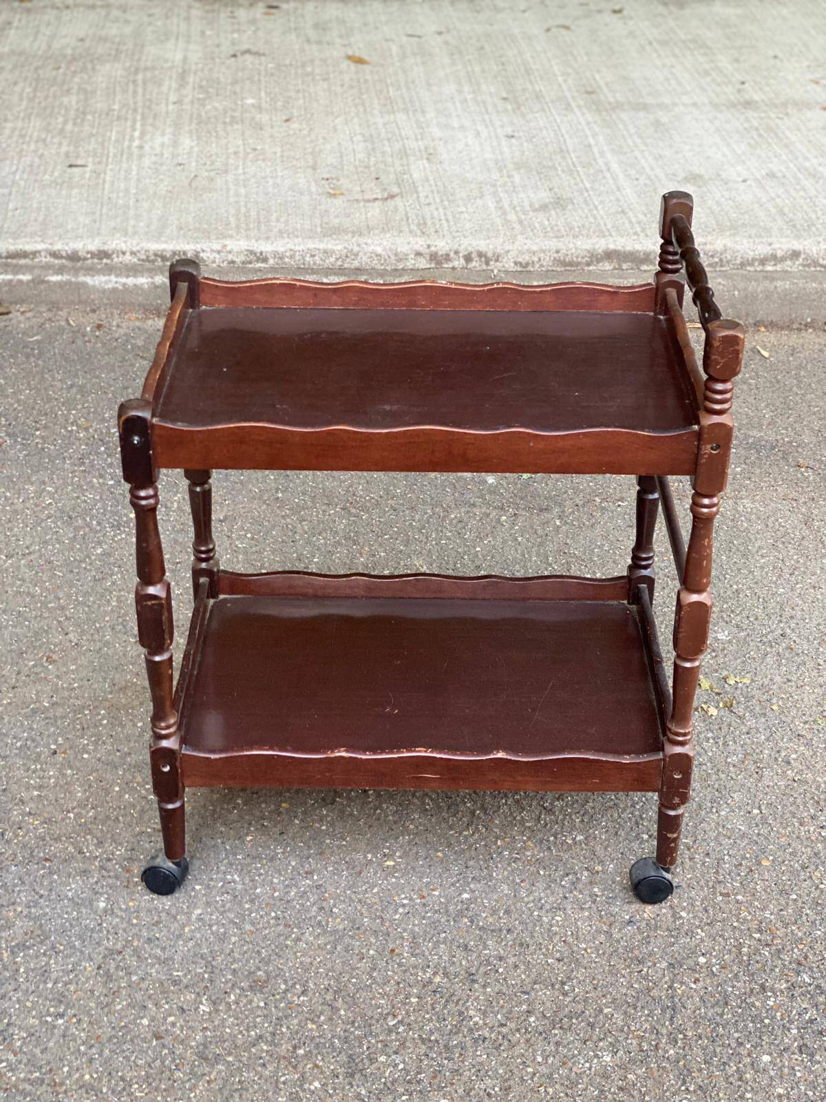 Solid wood serving trolley on wheels