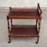 Solid wood serving trolley on wheels