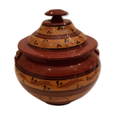 Old glazed terracotta lid jar, 25cm diameter, TBE