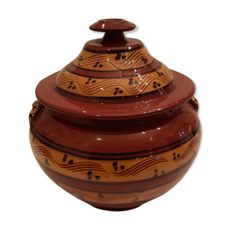 Old glazed terracotta lid jar, 25cm diameter, TBE