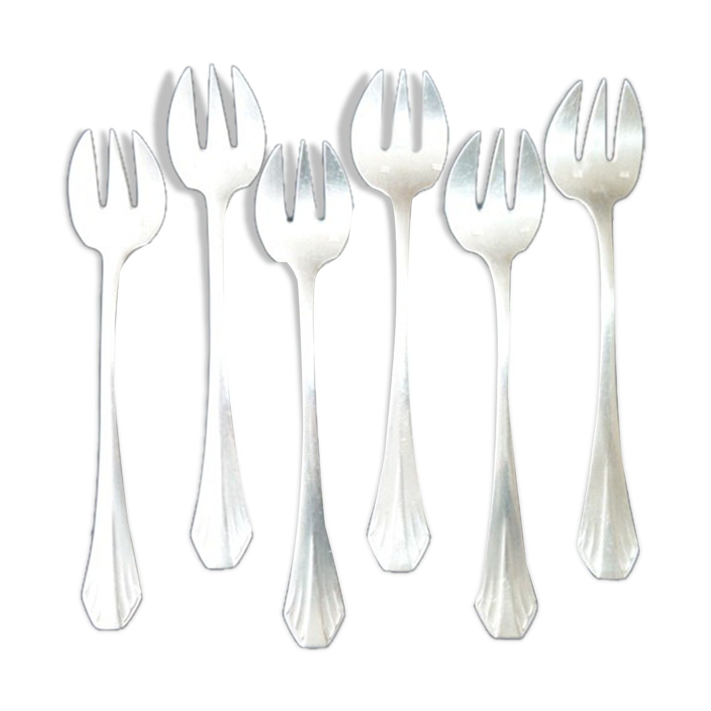 Set of 6 forks with silver metal oysters Art Deco style