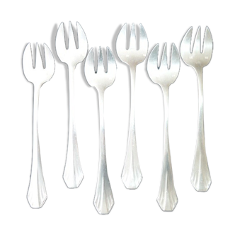 Set of 6 forks with silver metal oysters Art Deco style