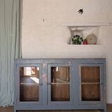 Glazed enfilade antique workbench – blue patina