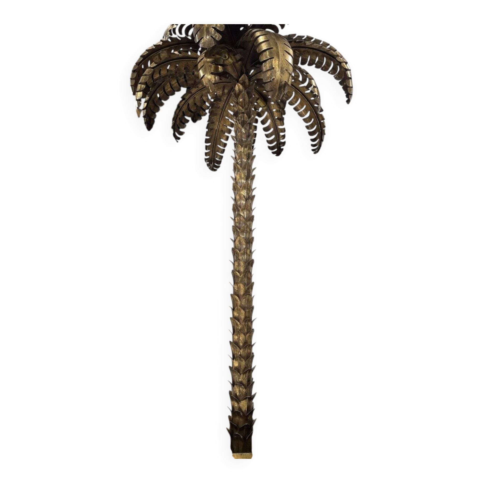 Palm Tree Floor Lamp in Gold Metal and Black Lacquered Mirror