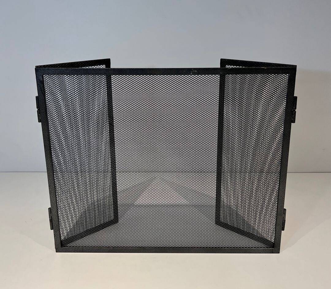 Three-Panel Fire Screen in Expanded Steel Mesh. France. Circa 1970.