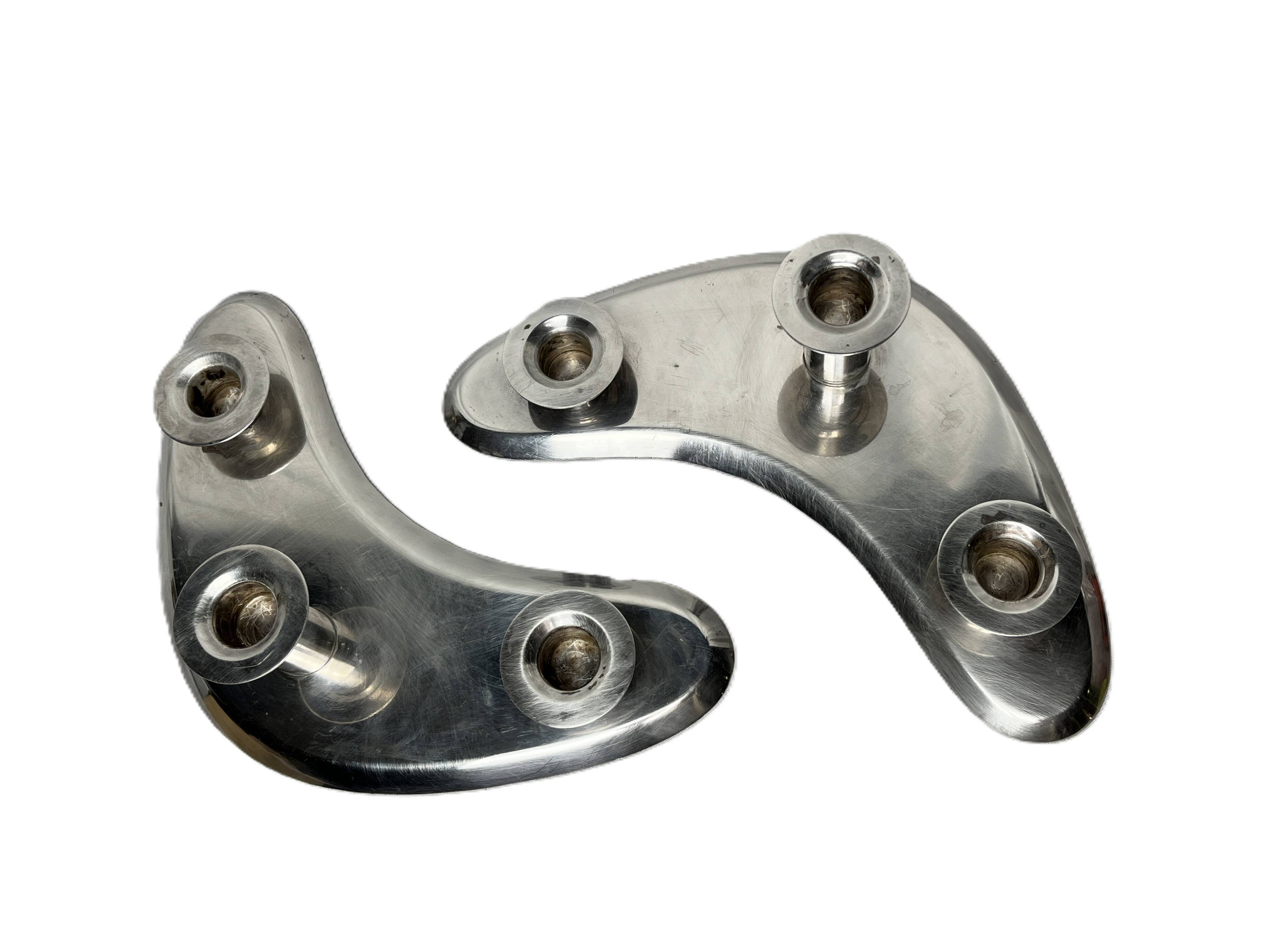 Ercuis, pair of 20th century silver-plated boomerang candlesticks