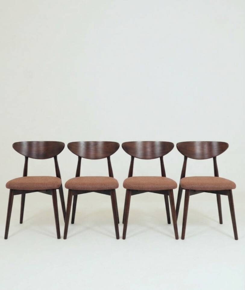 Set of 4 Modern Beech Wood Dining Chair, Herringbone terracota fabric