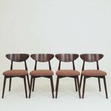 Set of 4 Modern Beech Wood Dining Chair, Herringbone terracota fabric