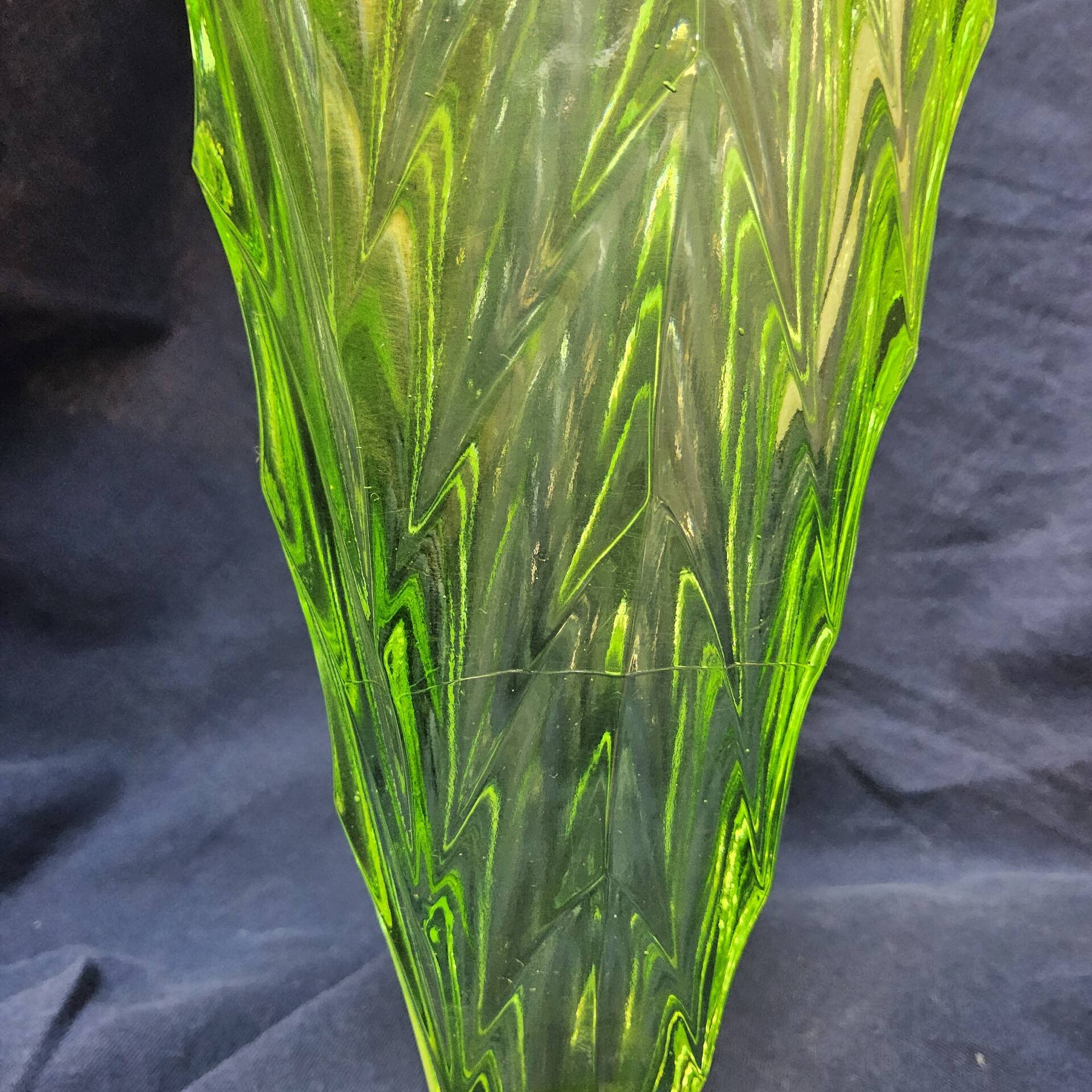 Antique Art Deco Bohemian uranium vase / geometric glass