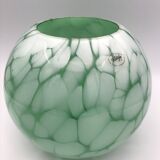 Vase en verre vintage forme boule fait à la main alicja vert et blanc