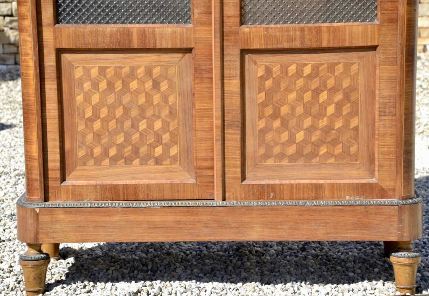 Marquetry and bronze showcase