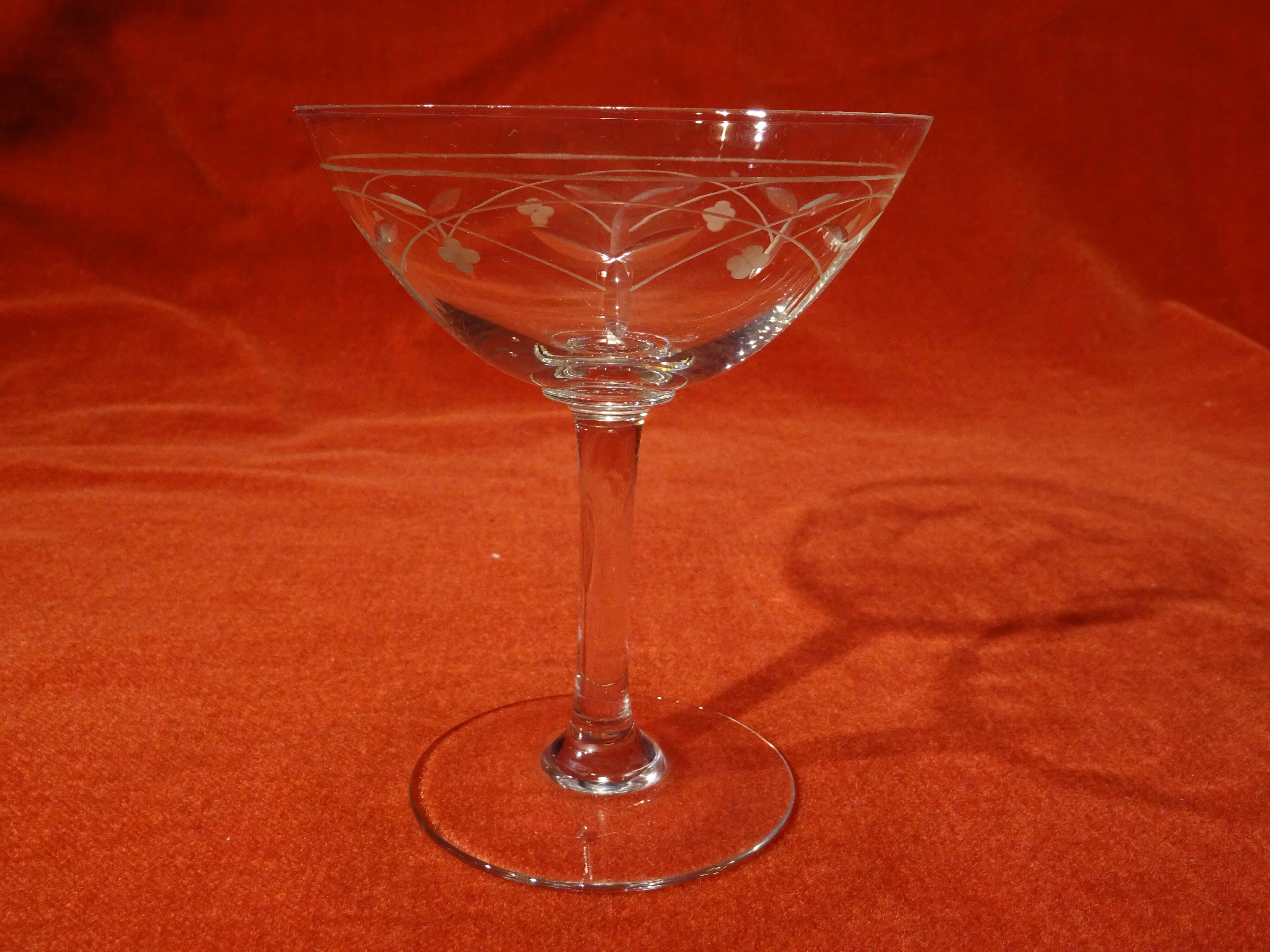 11 engraved crystal champagne glasses cut