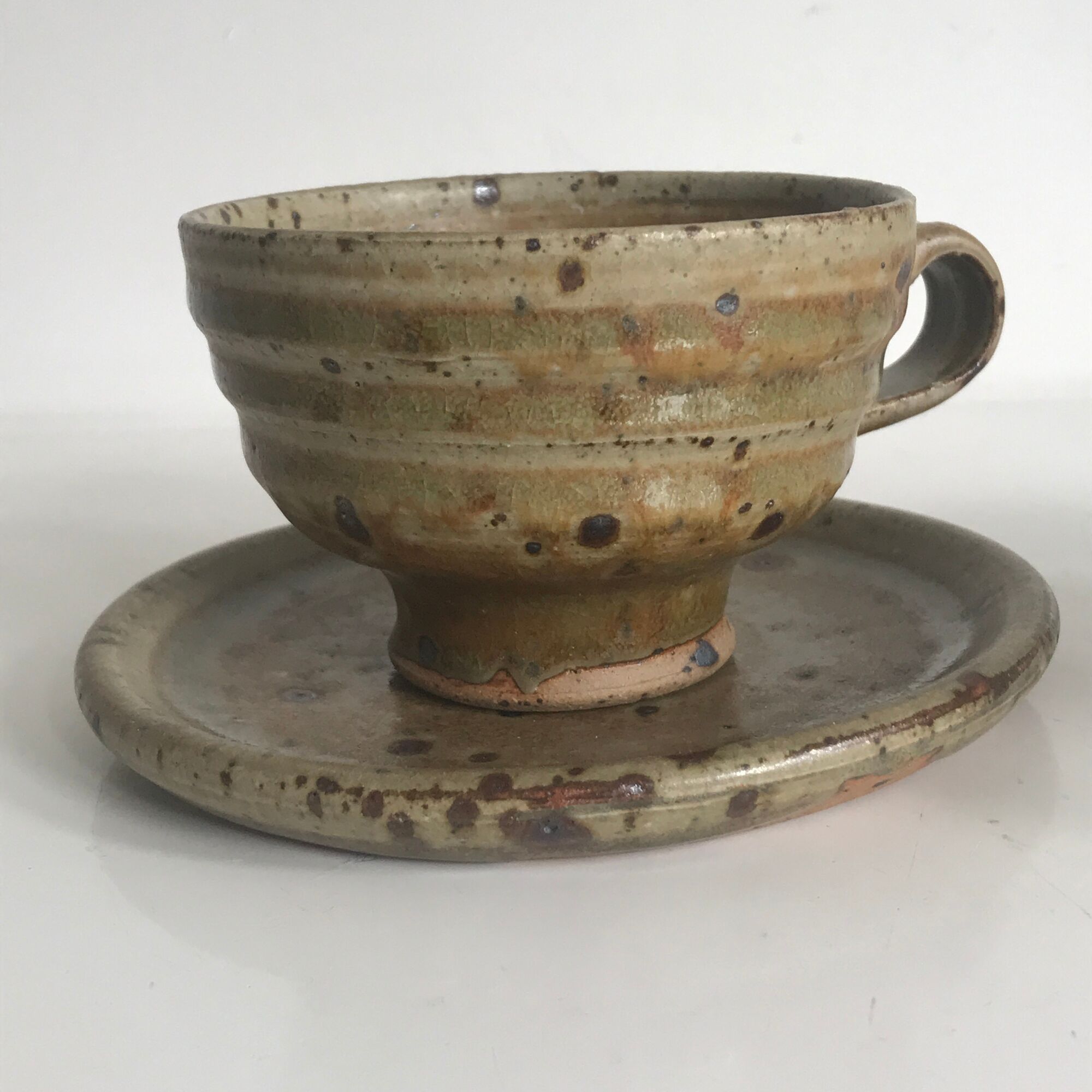 Pair of sandstone cups by Gustave Tiffoche ceramic from the 1970s-80s