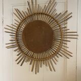 Miroir soleil vintage en rotin