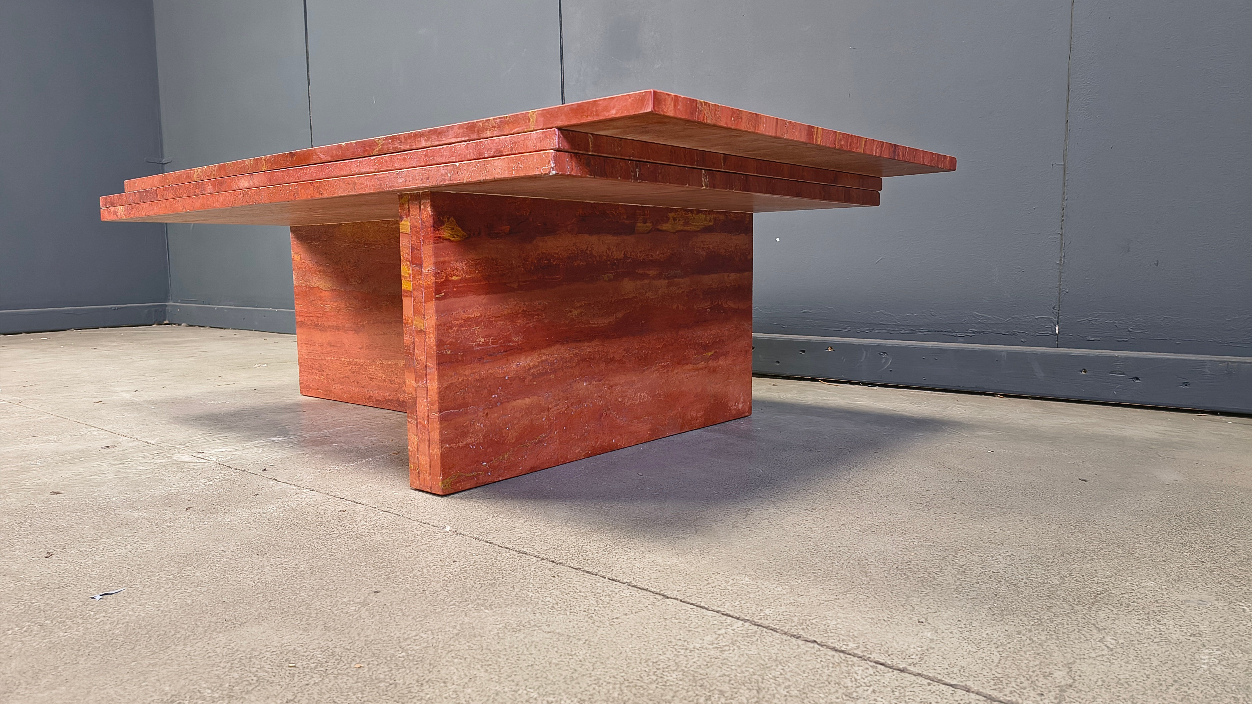 Vintage red travertine coffee table, 1970s