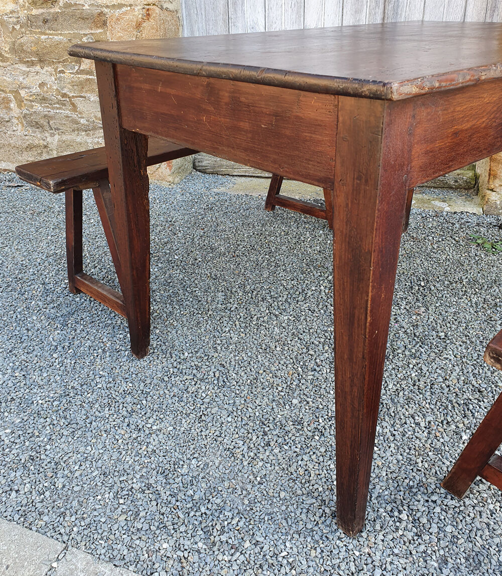 Small farm table and its two benches, vintage