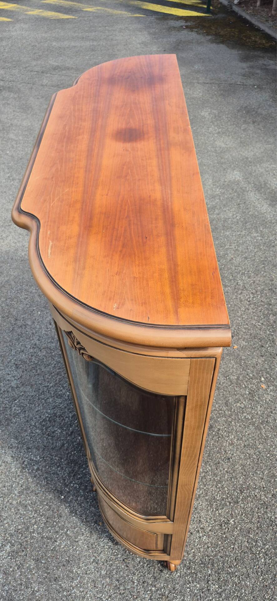 Large curved display cabinet in cherry wood in Louis XV style – 20th century