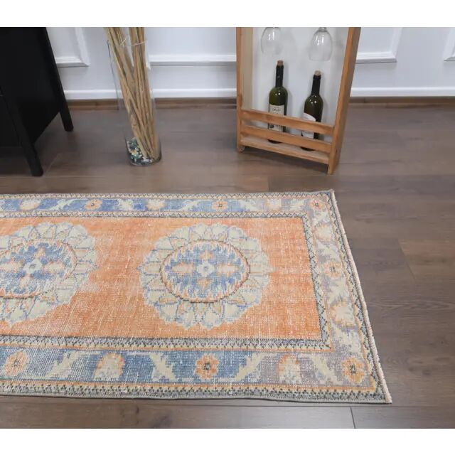 Vintage Turkish Oushak handmade wool runner 81x318