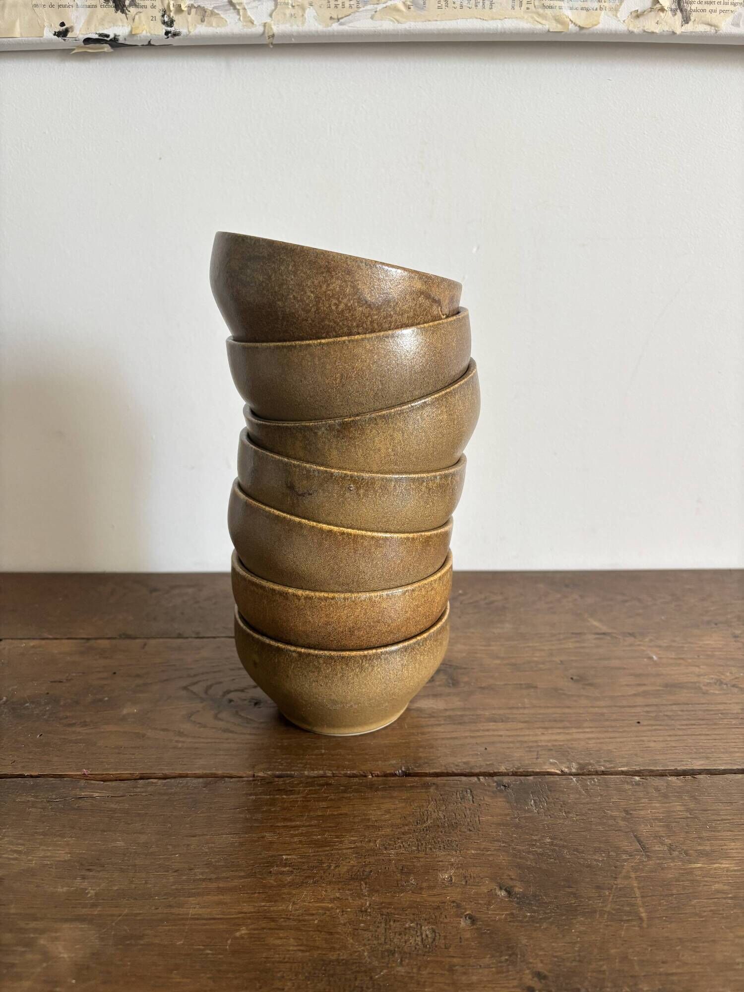 Set of 7 brown stoneware bowls from Digoin.