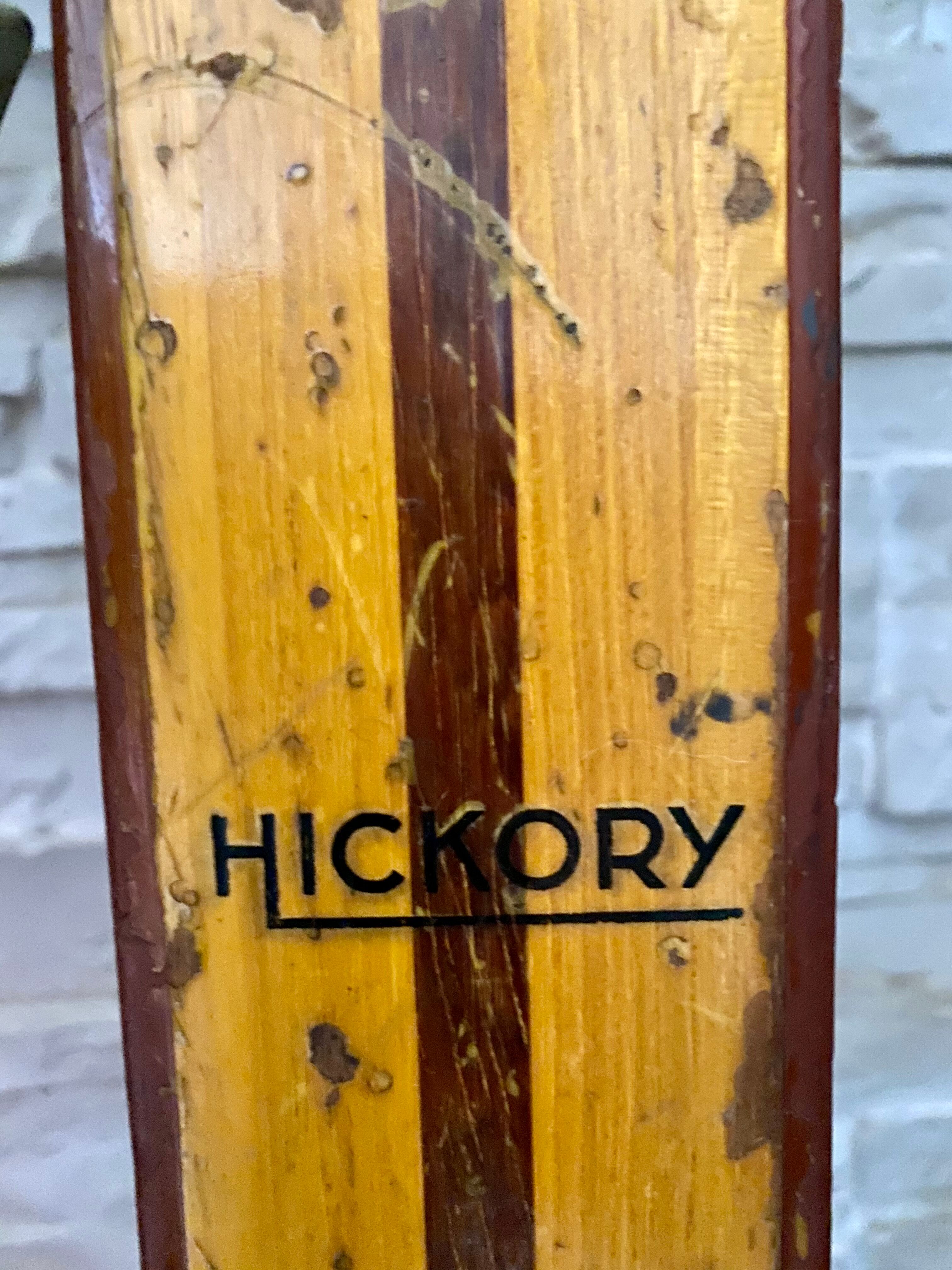 Vintage wooden Rossignol Hickory ski pair