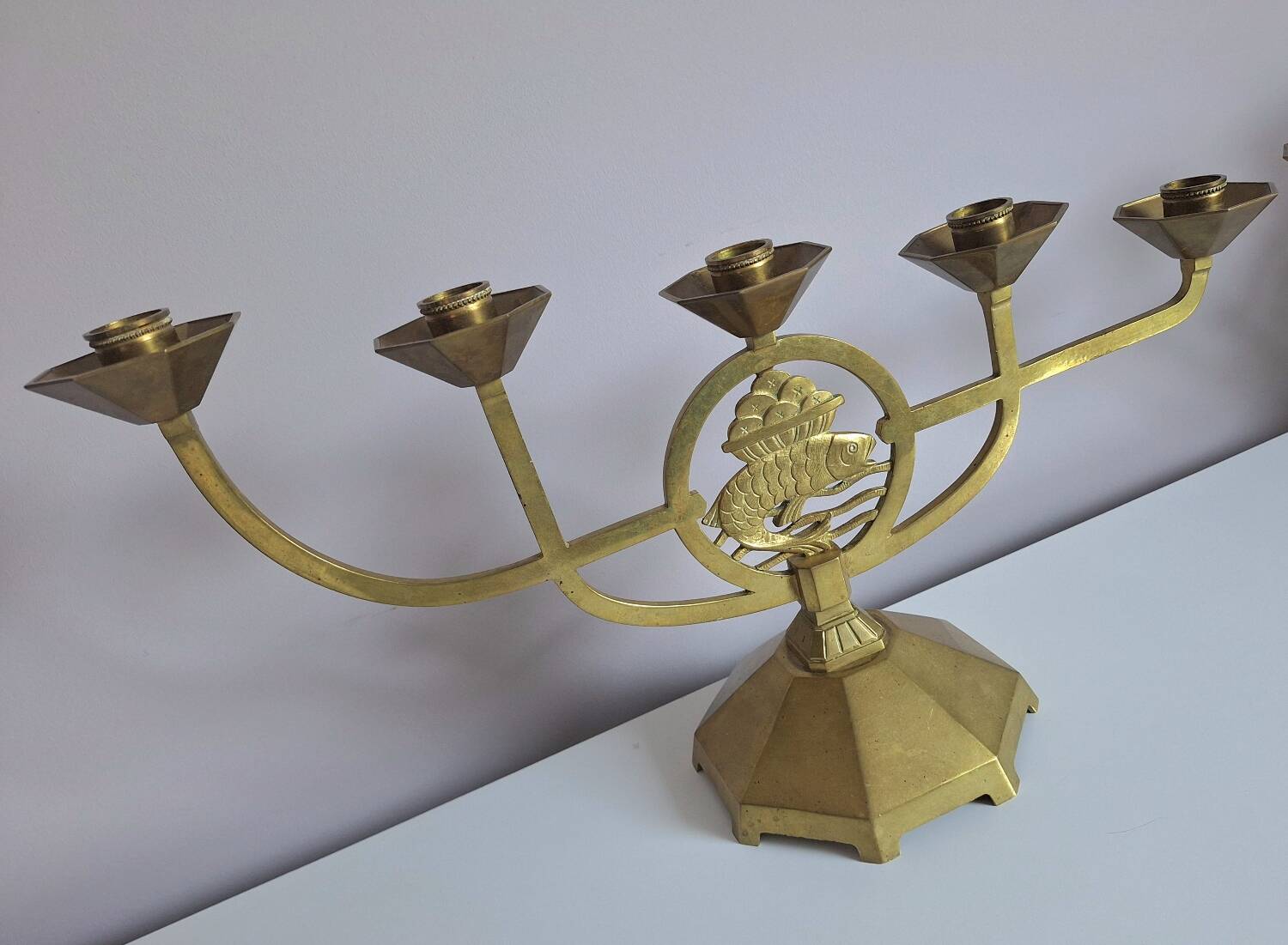 Pair of 5-armed art deco candlesticks, antique candelabras