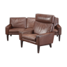 Canapé et fauteuil danois en cuir brun trois places