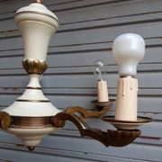 Rare chandelier with 5 lights in bronze and lacquered brass - Circa 1940 - in working condition.