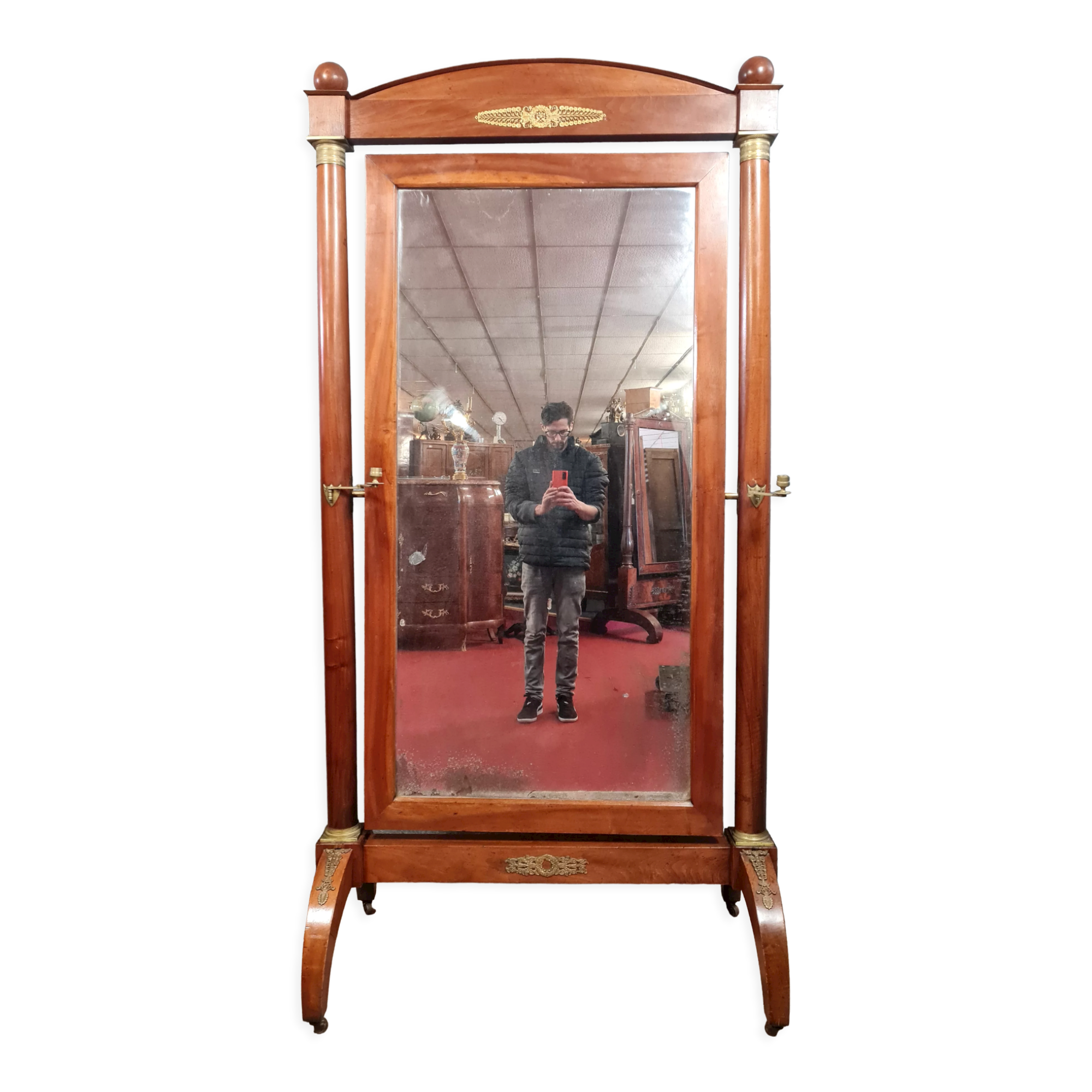 Psyche mirror on foot Empire period in mahogany