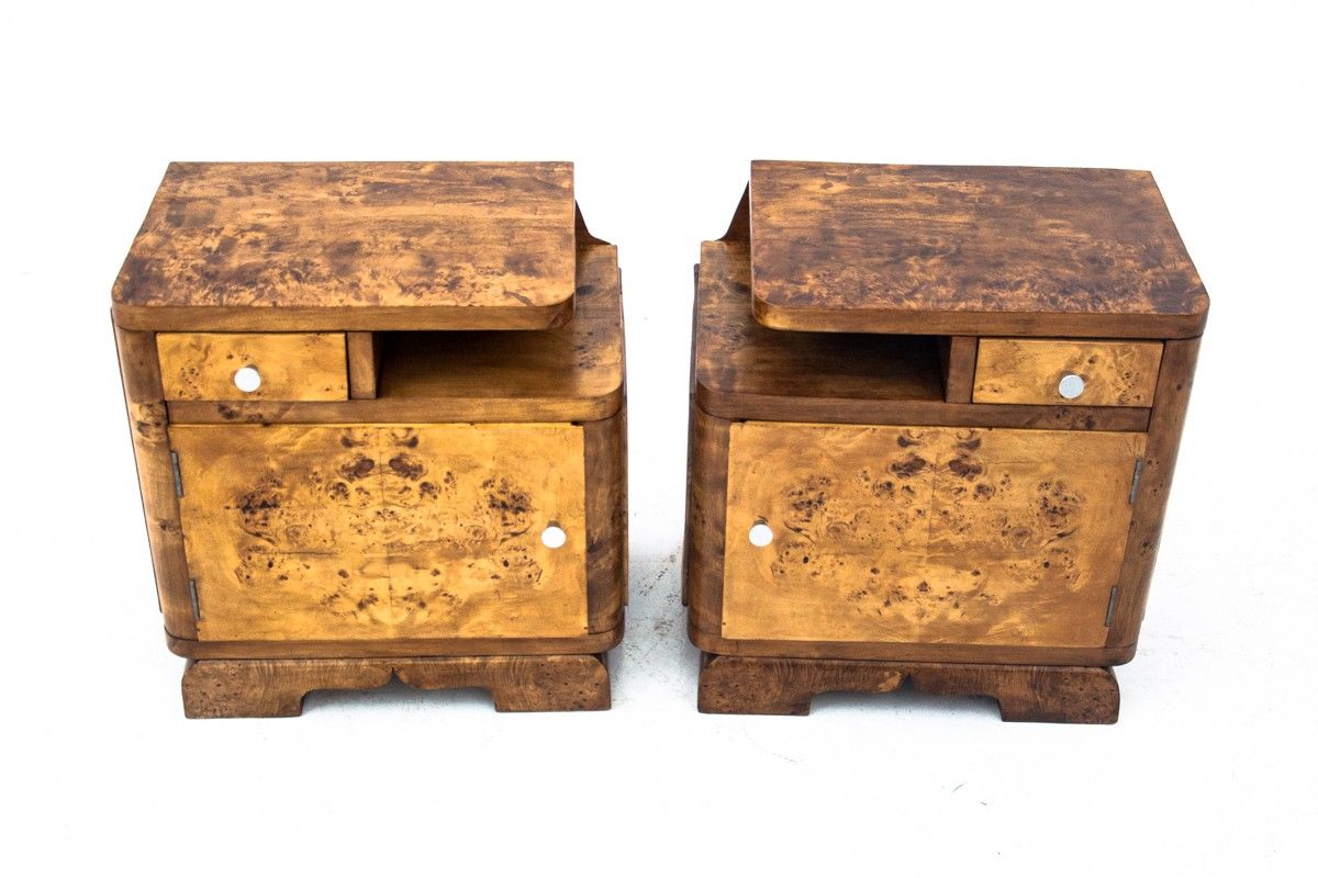 Art deco bedside tables, poland, 1950s