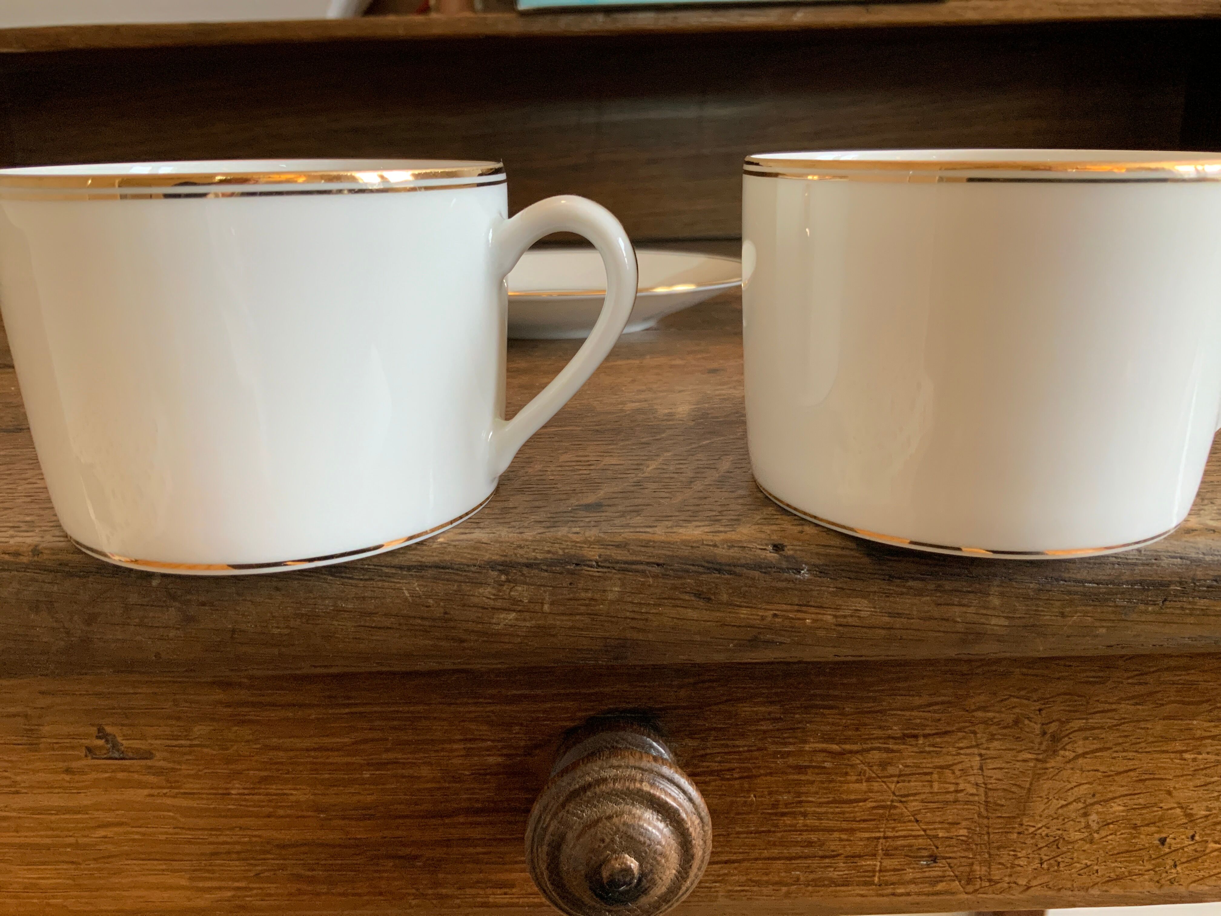 Duo of tea cups gold border Bernardaud Limoges