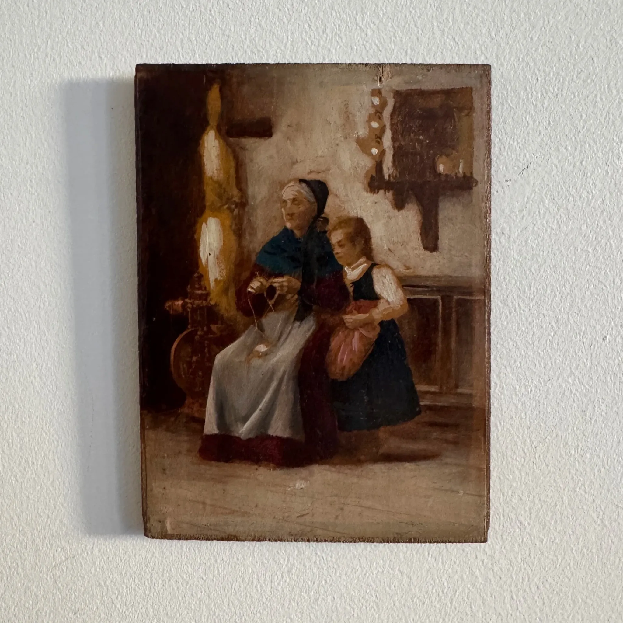 Oil on panel enhanced Breton interior scene