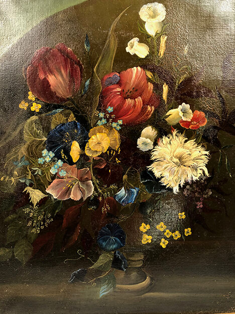 French School nineteenth oil on canvas, bouquet of flowers dated 1883
