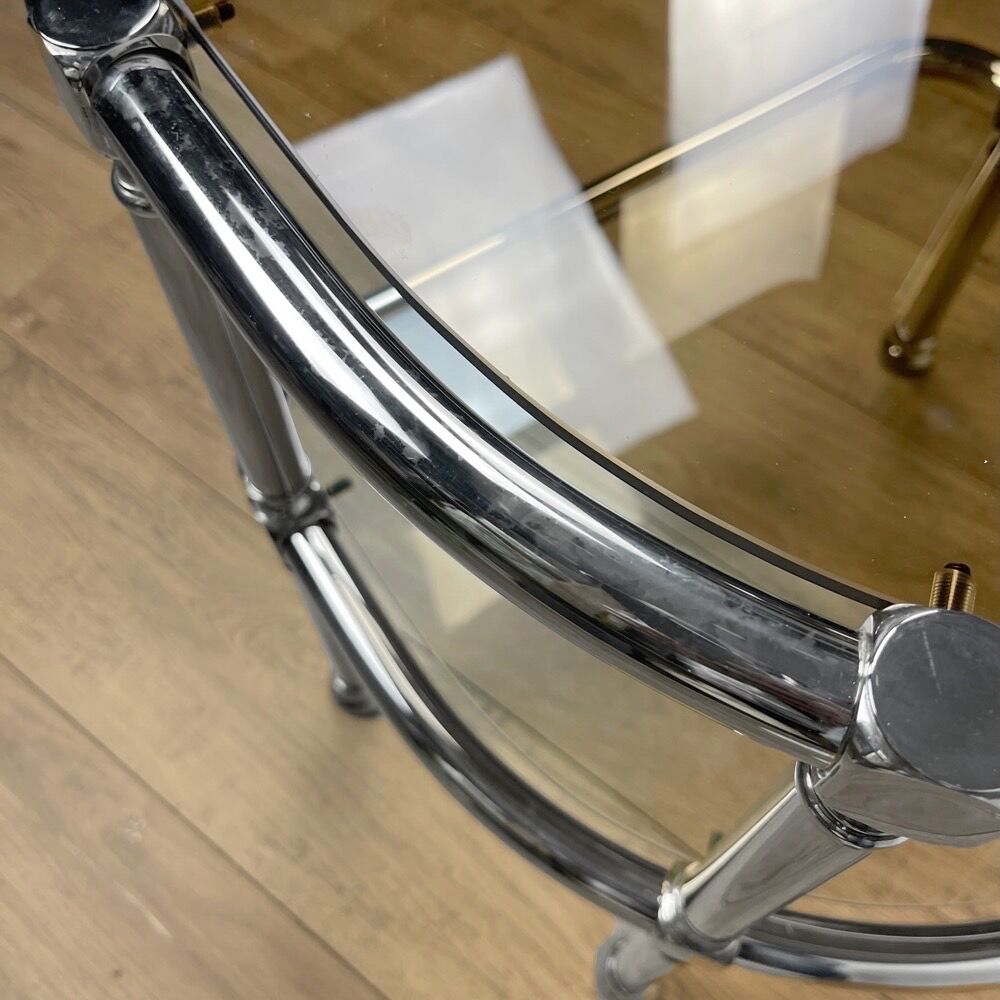 Half-moon side table double chrome tray and smoked glass 70's