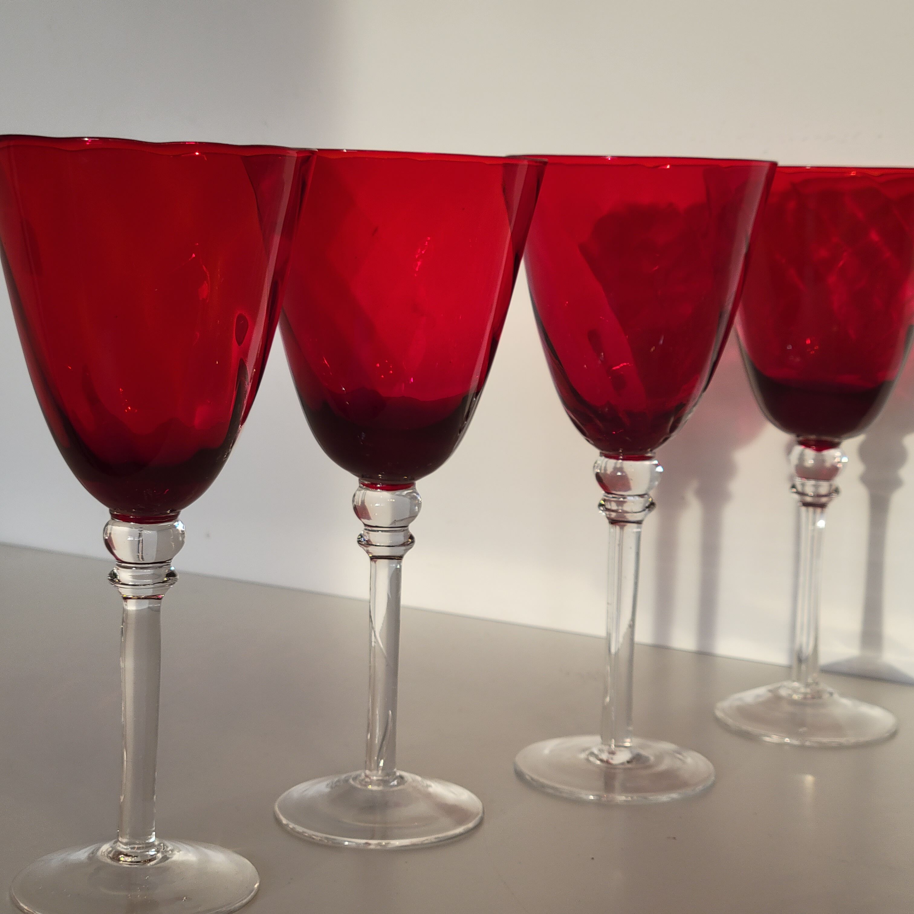4 large red blown glass stemmed glasses 320 ml