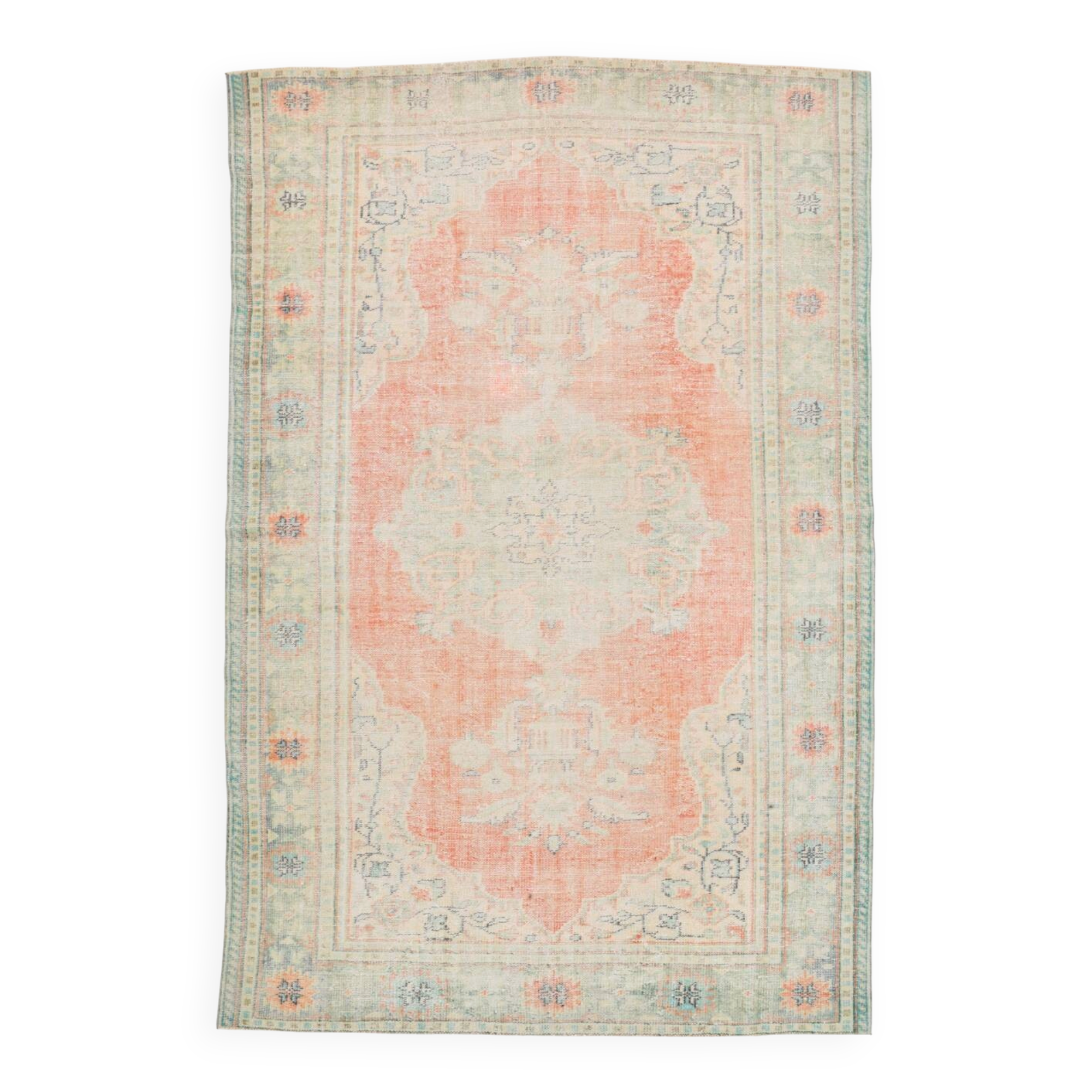 Tapis Oushak Vintage Corail Beige Pastel, 215x319 Cm