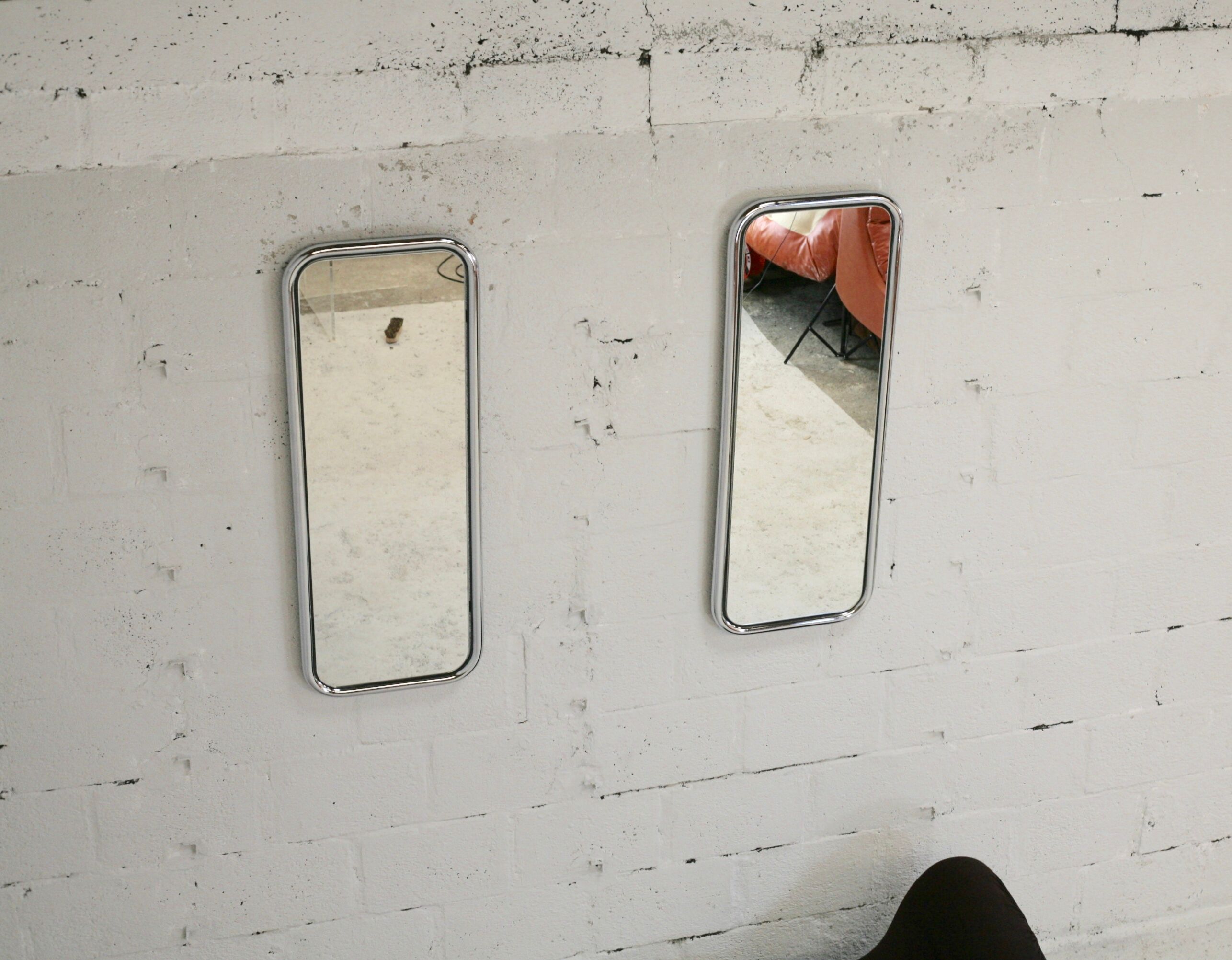 Pair of 70s tubular mirrors, chrome steel