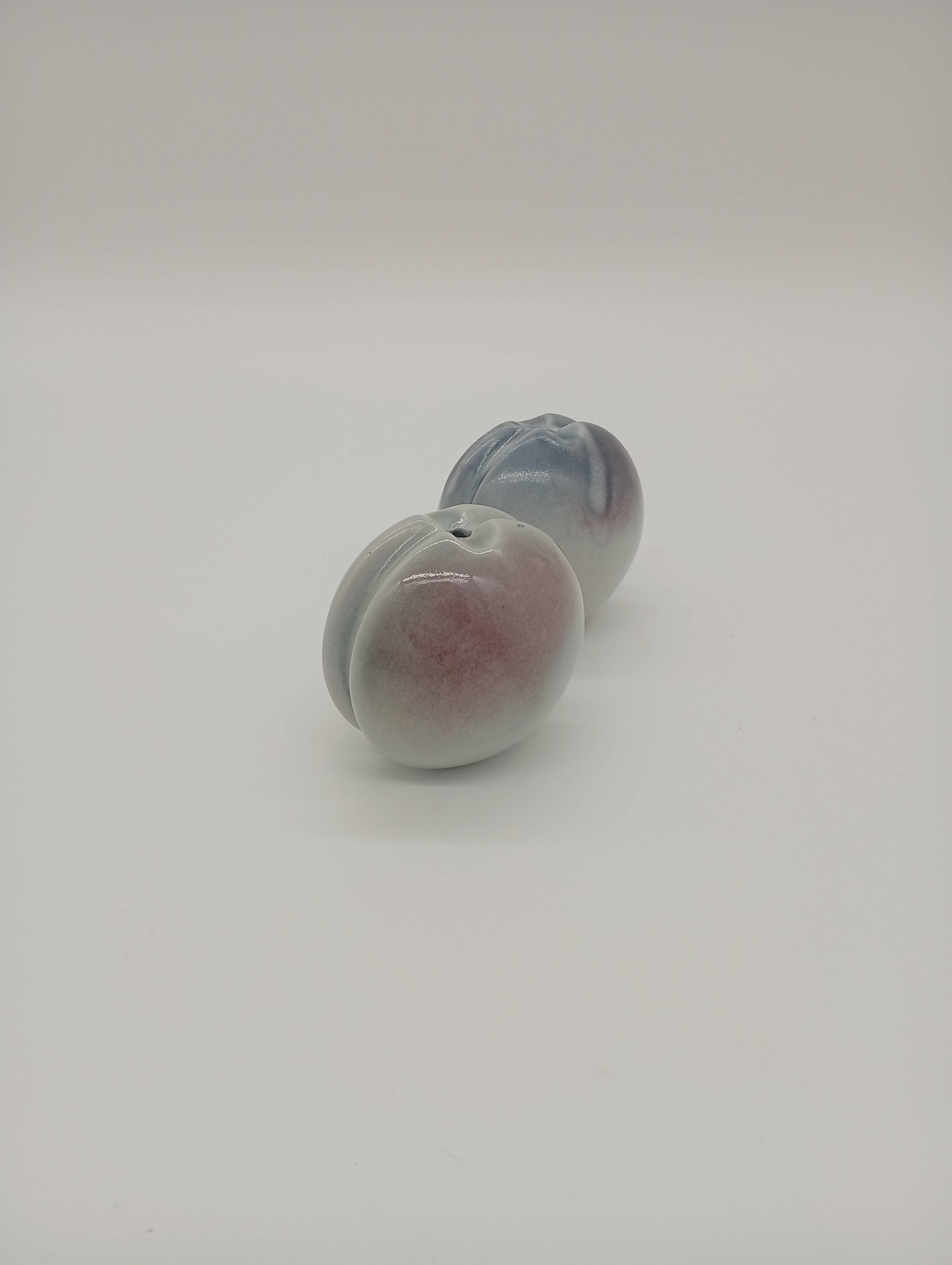 Duo 2 Vase Soliflore Lenticular Glazed Stoneware Grey Blue Purple Ceramic