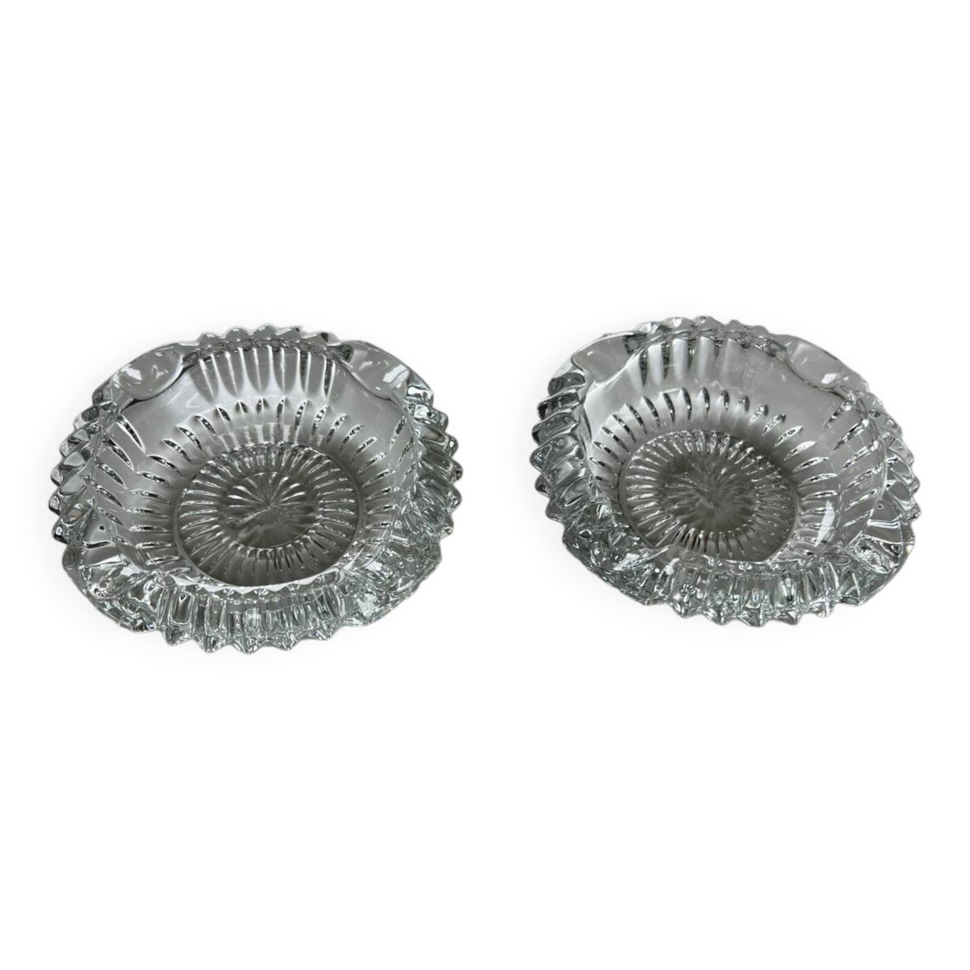 Two French crystal ashtrays