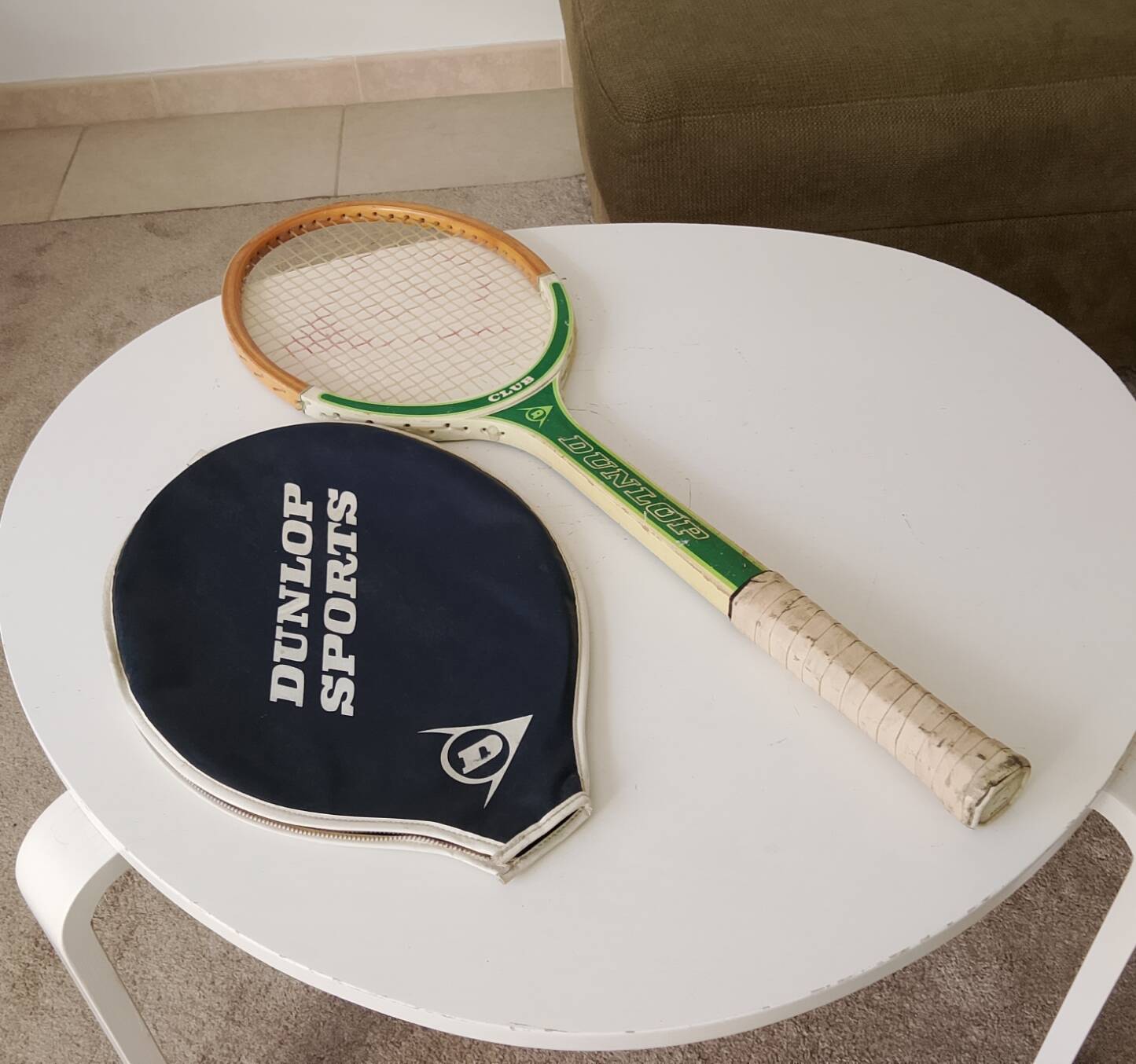 Vintage Dunlop Club tennis racket from the 1970s.