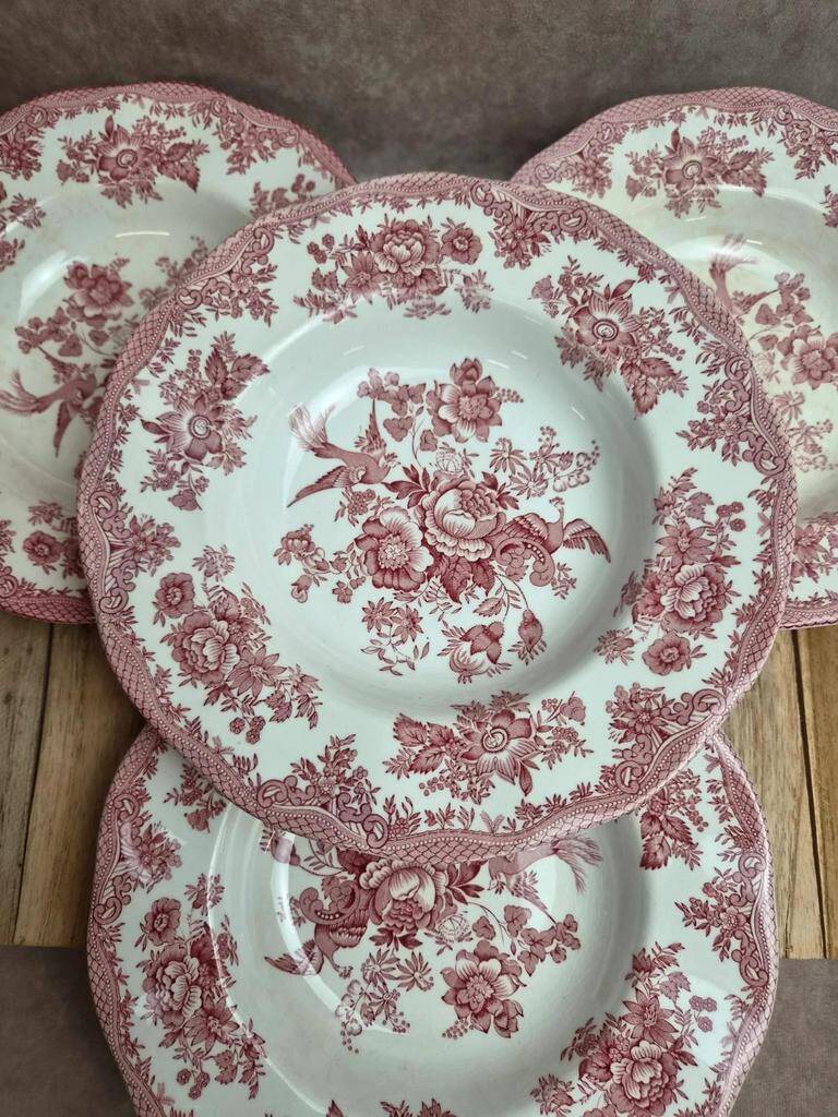 Set of 4 Enoch Wedgwood deep plates – Asiatic Pheasants – Vintage English earthenware