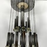 Mid- Century glass and chrome chandelier by Sciolari. Italy 1960s