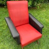 Armchair "60s" in red and black skaï