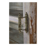 Display case with sliding doors in patinated wood