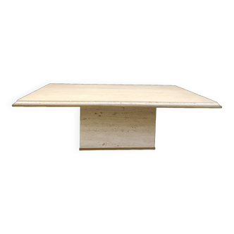 Table basse en travertin et laiton par Fedam, années 1970